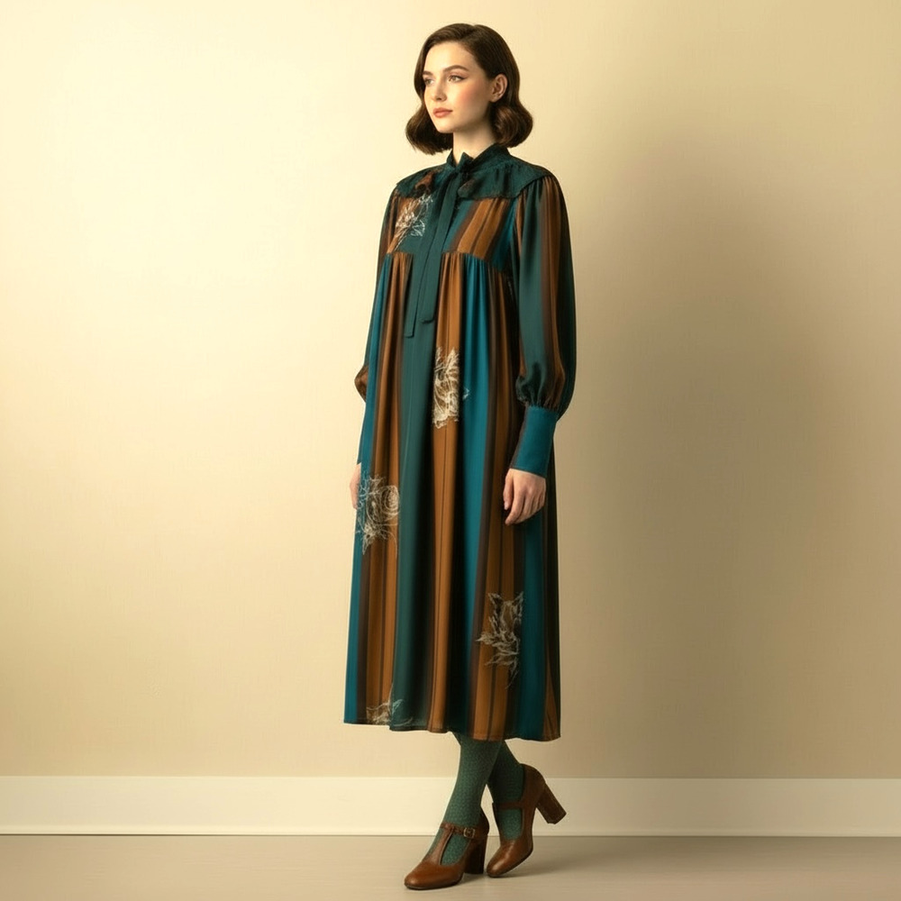 VTG 80s Emanuel Ungaro‎ Parallele Silk Midi A-Line Dress 12 Ruffle Made In Italy